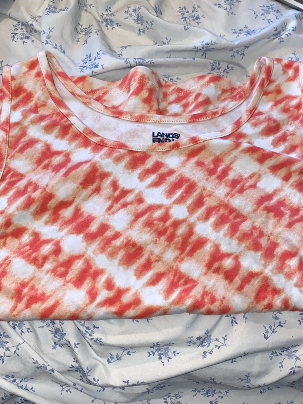 Lands End Coral and White Cotton Tank Top